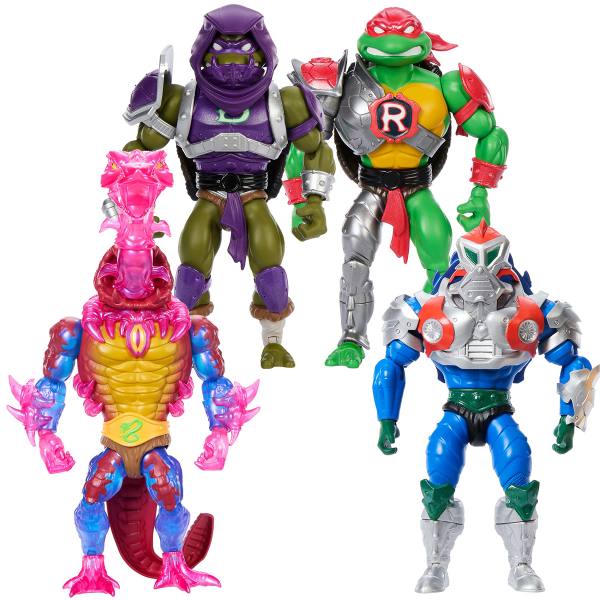 Turtles of Grayskull MOTU & TMNT 14cm Figur Wave 5: Donatello, Mekaneck, Raphael & Rattlor