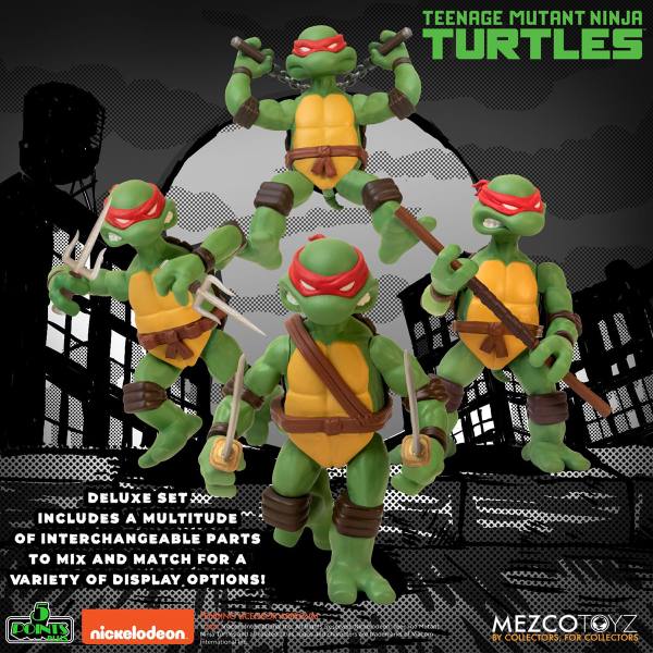 Mezco Toys Teenage Mutant Ninja Turtles 8 cm Figuren Deluxe 4er Set mit viel Zubehör
